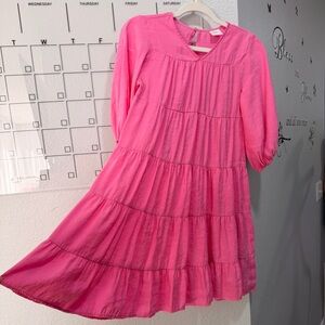Zara Girls Pink Tiered Puff Sleeve Ruffle Knee Length Dress Size 13-14
